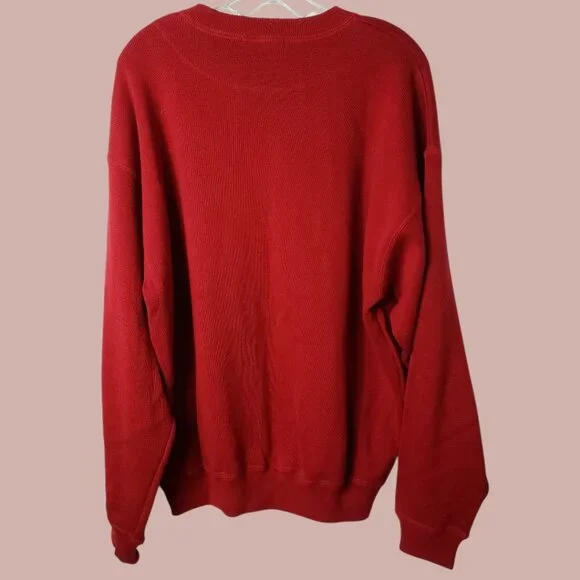 Elkhan Red Crewneck Sweater 100% Cotton Knit Pullover RedLarge